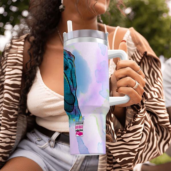 Tumbler mit Hundemotiv Itchy - Edelstahl, Becher, 1L, mit Strohhalm, bunt, Motive in Digitaler Popart, AmStaff, Staffordshire, SOKA, Listenhund